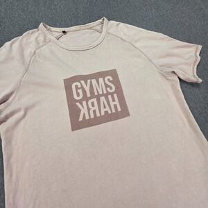 Gymshark Shirt Men Medium Beige Brown Short Sleeve Casual Box Logo‎ *